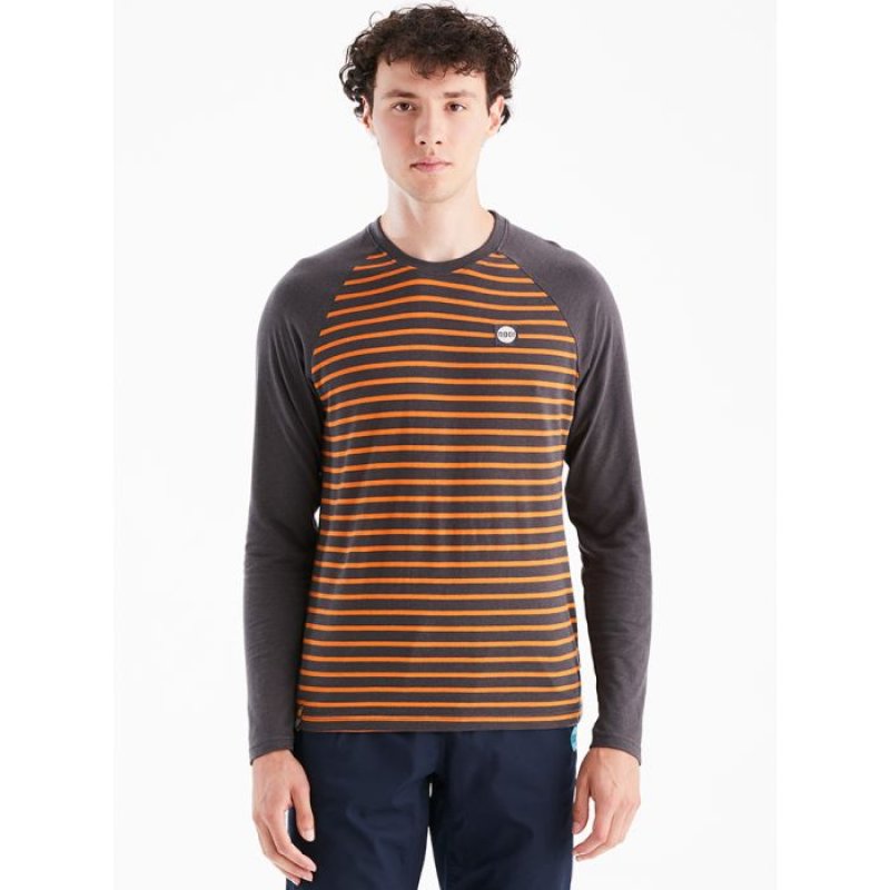 画像3: MOON Men’s Striped LS Technical Long Sleeve Shirt Charcoal/Orange  ムーン ストライプ ボーダー テクニカル 長袖シャツ 黒/オレンジ (3)
